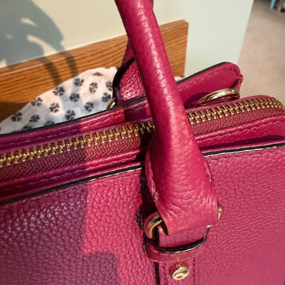 Kate Spade Berry Red Pebbled Leather Mulberry Street Lise Satchel Crossbody EUC